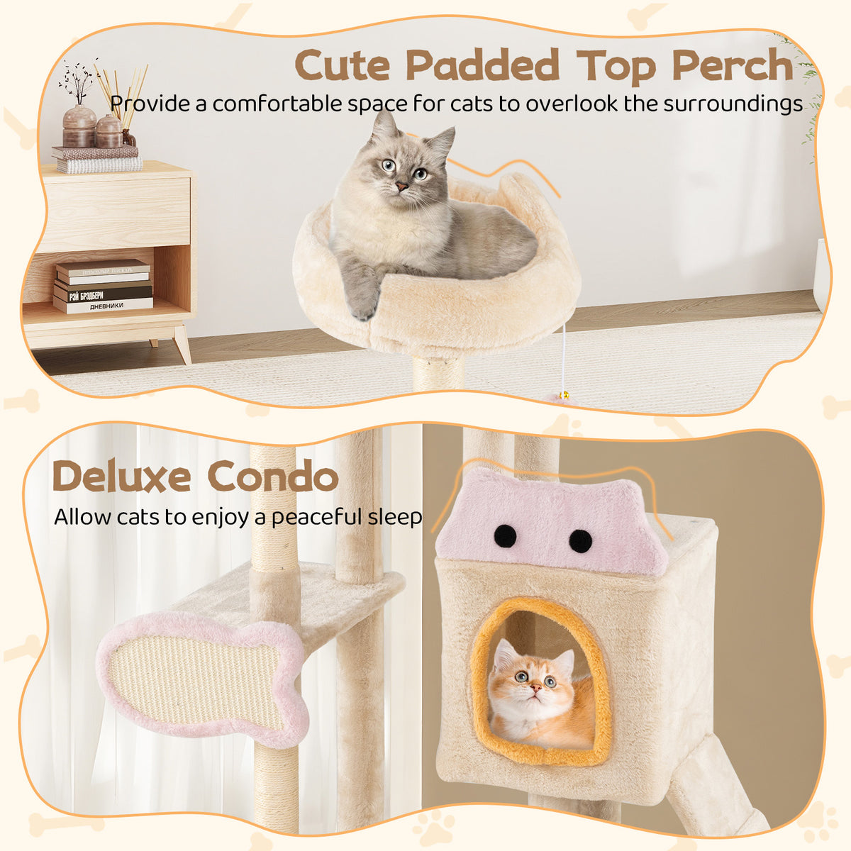 Cute Cat Tree for Indoor Kittens with Plush Perch-Yellow