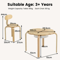 Cute Flower-Shaped Kids Table and 2 Chairs Set with Fabric Storage Bin-Natural