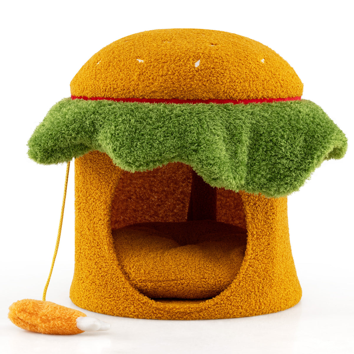 Cute Hamburger Cat Bed with Padded Top and Removable Washable Cushion-Orange