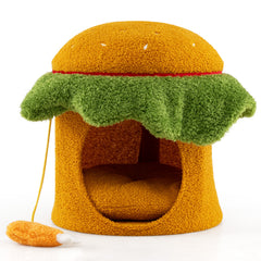 Cute Hamburger Cat Bed with Padded Top and Removable Washable Cushion-Orange