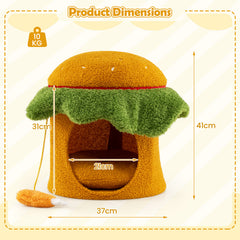 Cute Hamburger Cat Bed with Padded Top and Removable Washable Cushion-Orange
