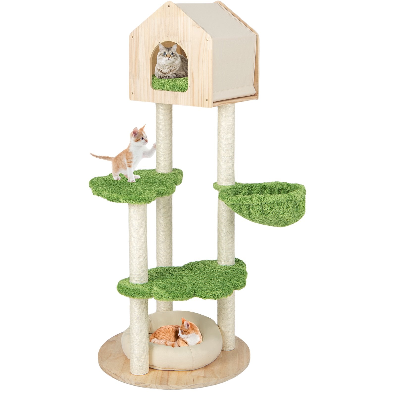 Wooden Cat Tree with Sisal Scratching Posts-Green