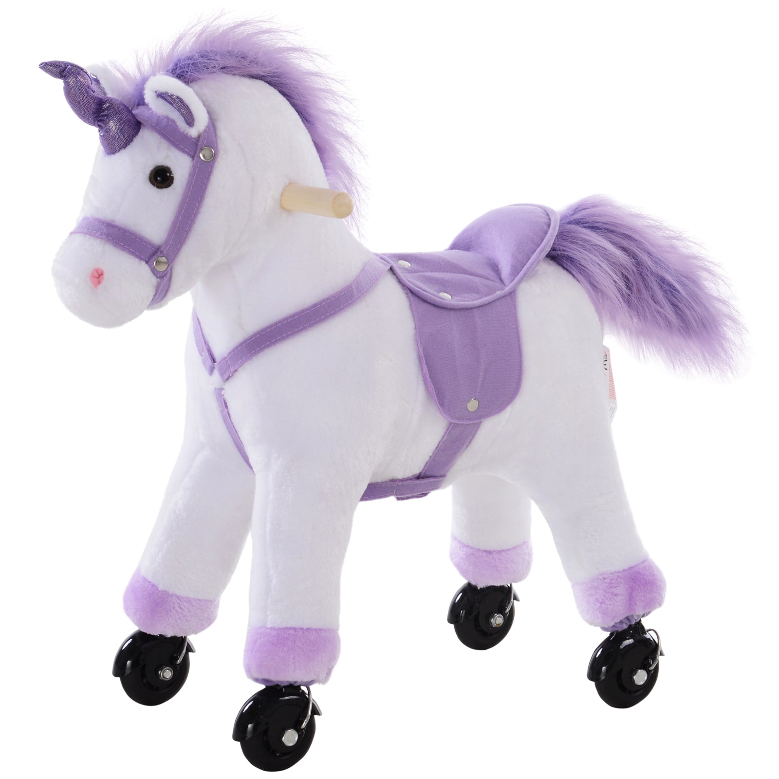 HOMCOM Kids Ride-On Rocking Unicorn, with Realistic Sounds, Handlebars, Purple/White