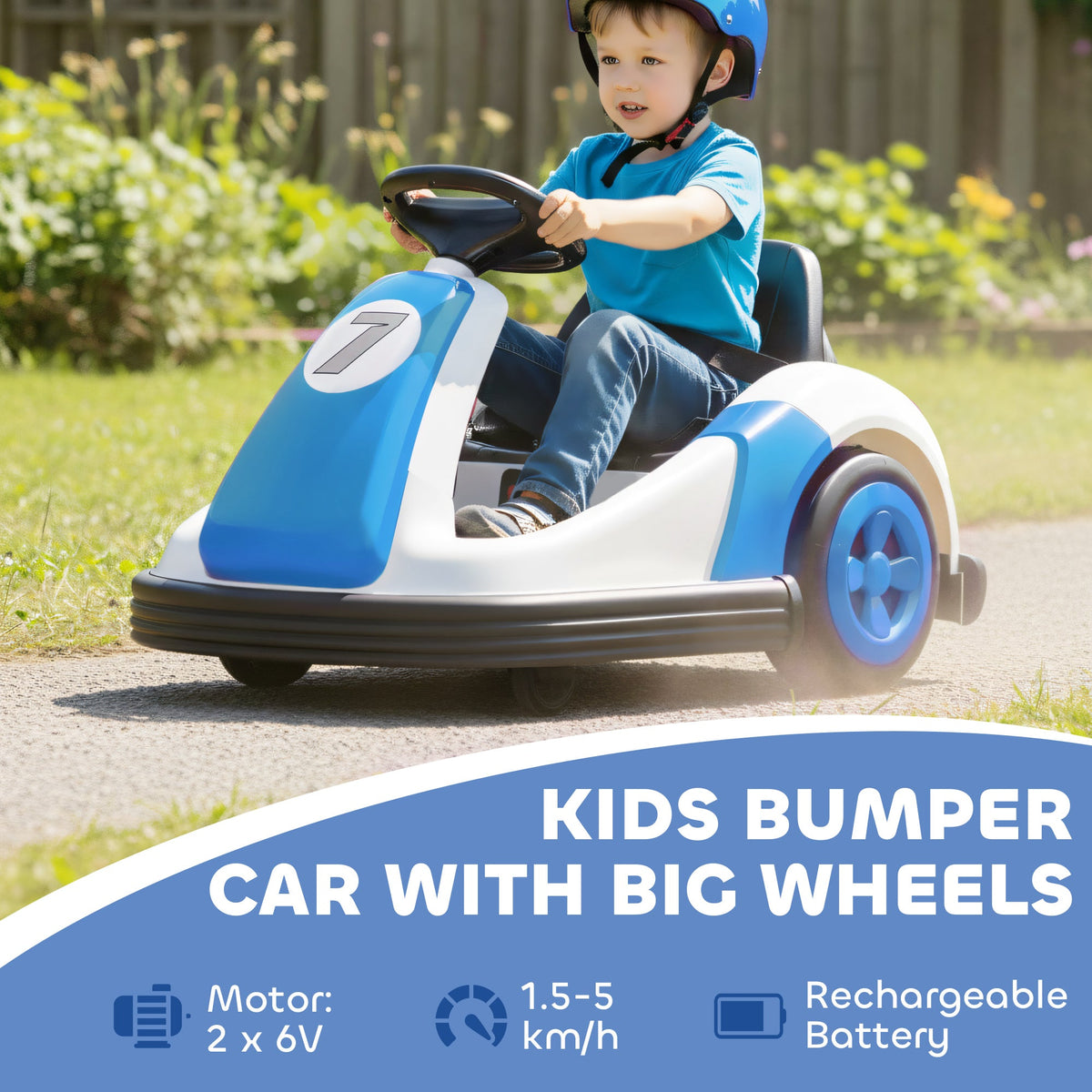 AIYAPLAY Kids Bumper Car with 360-Degree Rotation, 6V Electric Ride On Car with Music and Horn for 3-8 Years Old, Blue