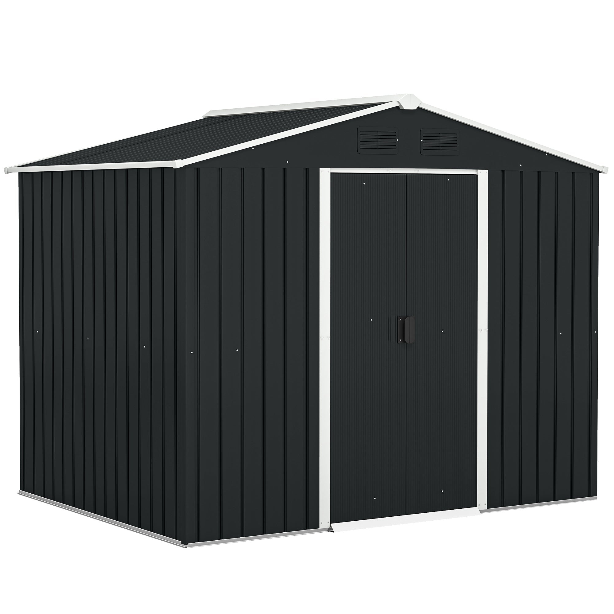 Outsunny 7.7 x 5.7ft Metal Garden Shed, Galvanised Outdoor Tool Storage House with Ventilation Slots and Sliding Doors, Grey