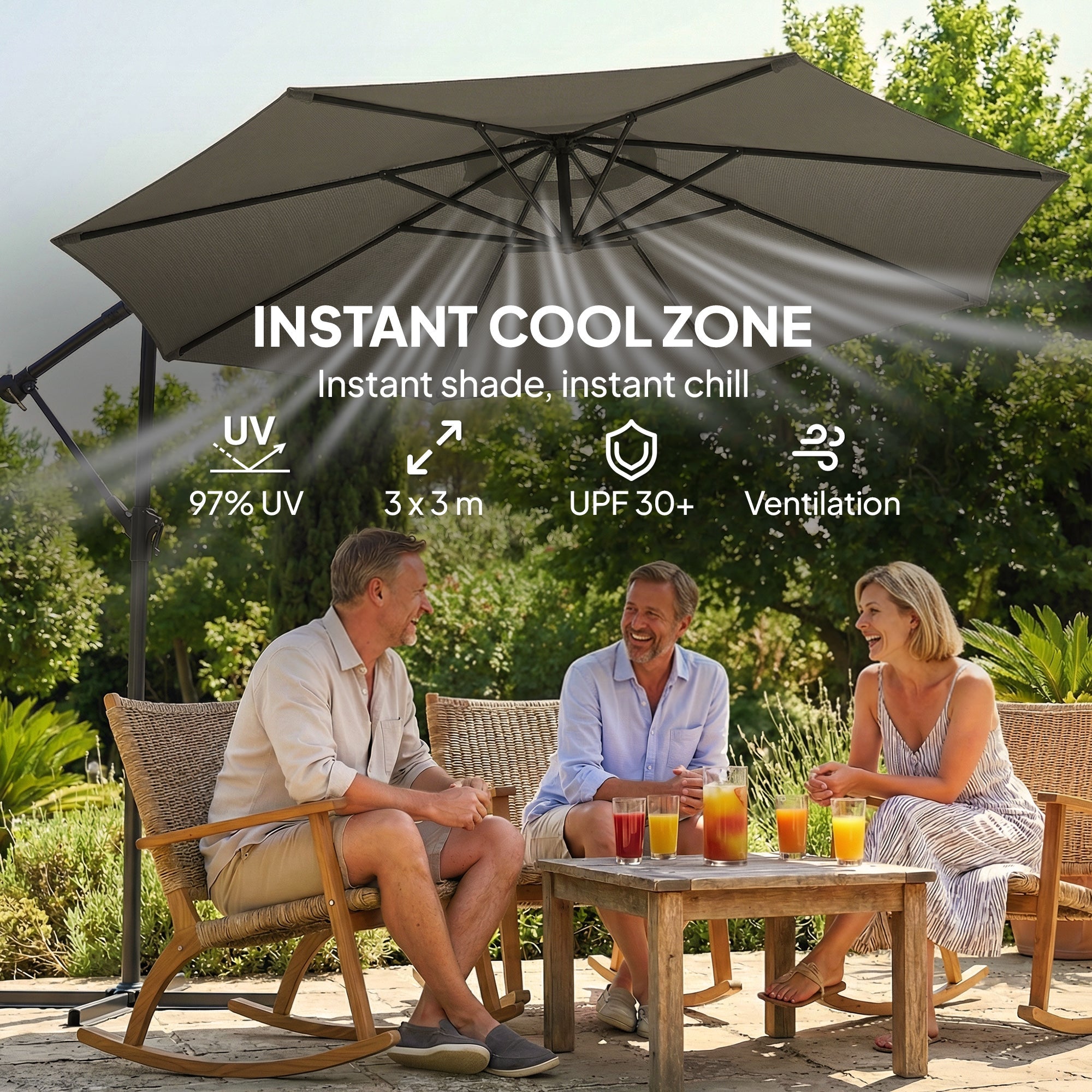 Outsunny 3 m Garden Cantilever Parasol with Cover, Round Overhanging Umbrella with 360Â° Rotation, Tilt, Grey