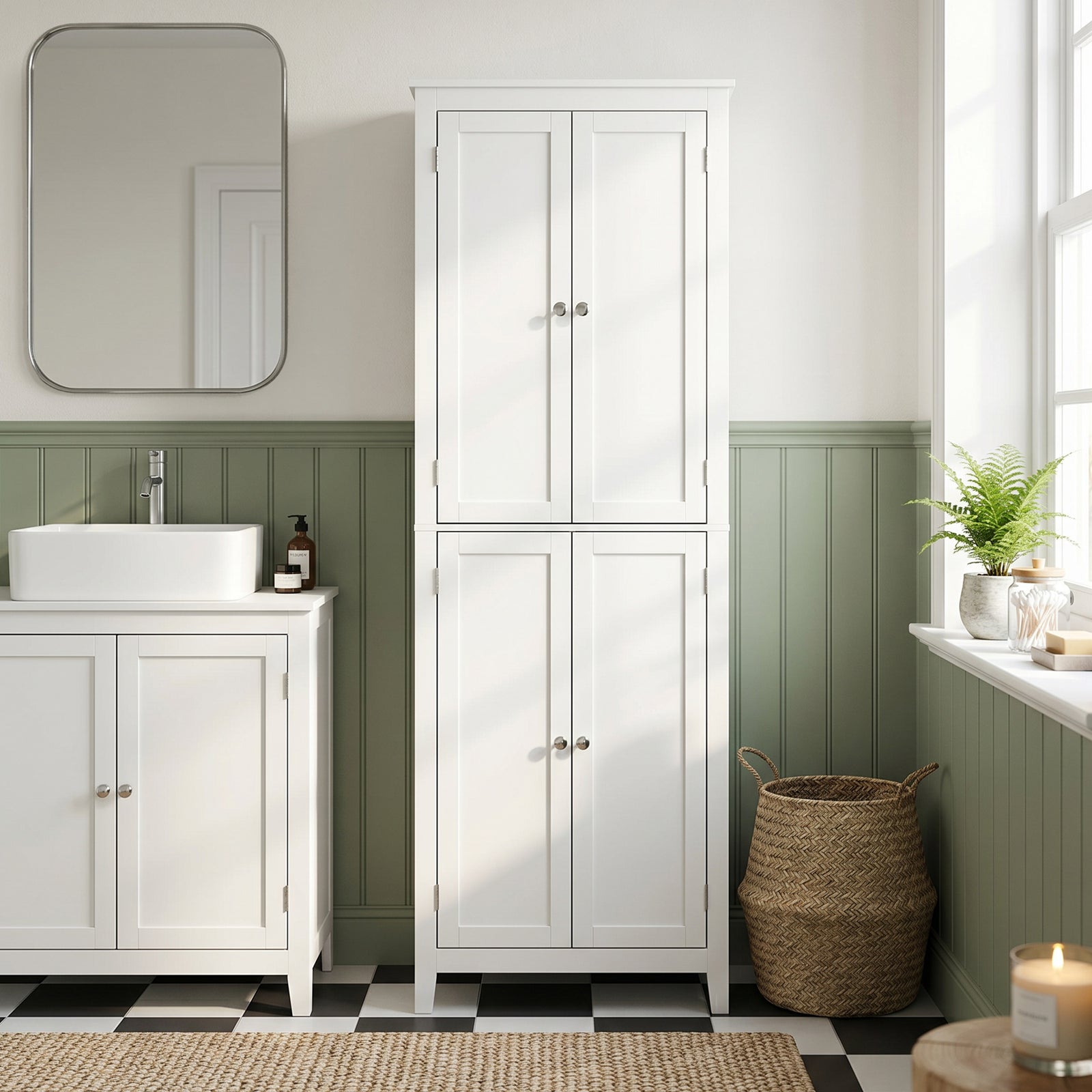 HOMCOM 170 cm Tall Bathroom Storage Cabinet, Freestanding Narrow Bathroom Cabinet with Adjustable Shelves for Laundry Room