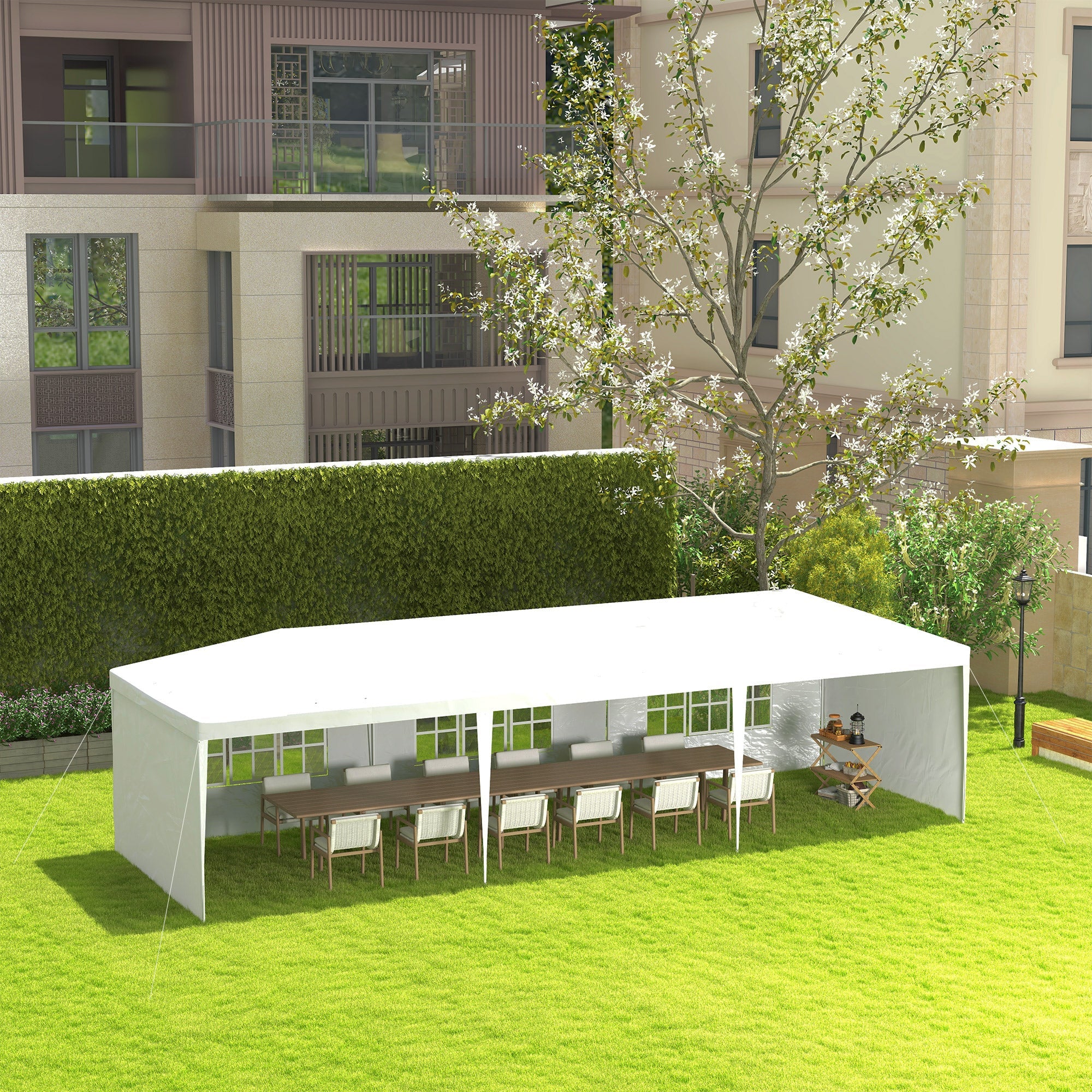 Outsunny Garden Gazebo 9 x 3 Marquee Party Wedding Tent Canopy, White