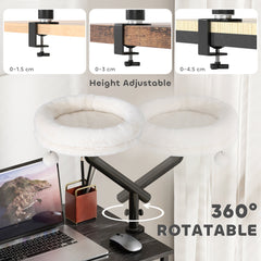 PawHut Cat Desk Bed, Cat Hammock 360° Rotatable Adjustable for Window, Table, Work, Cream White