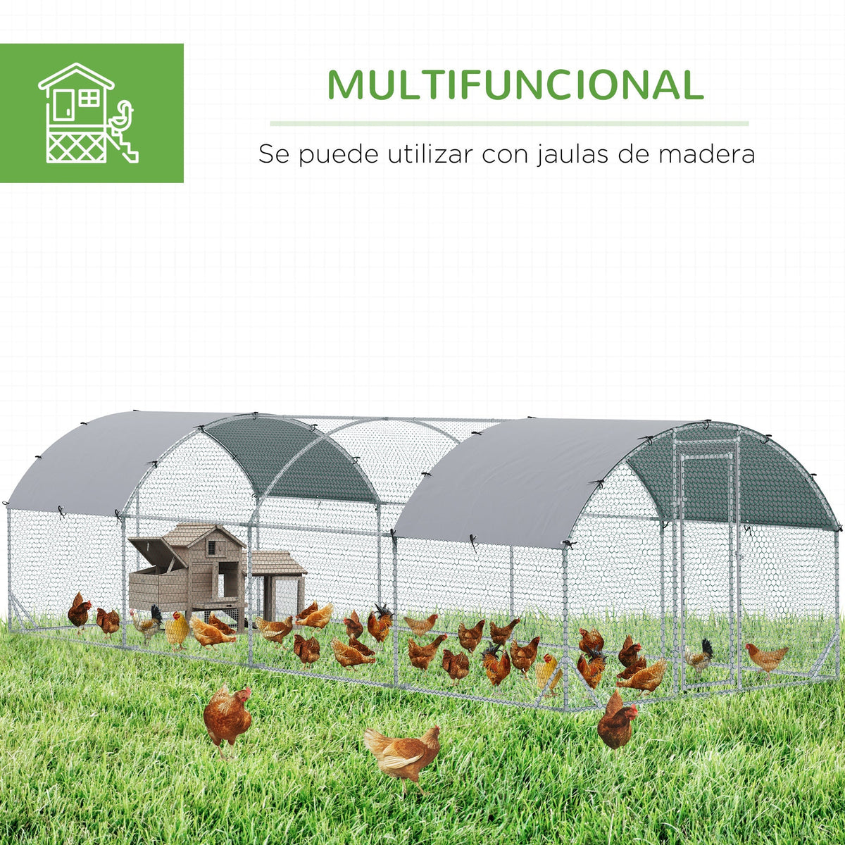 PawHut Walk In Chicken Run Galvanised Chicken Coop Hen Poultry House Cage Pet Playpen Garden with Water-Resist Covers