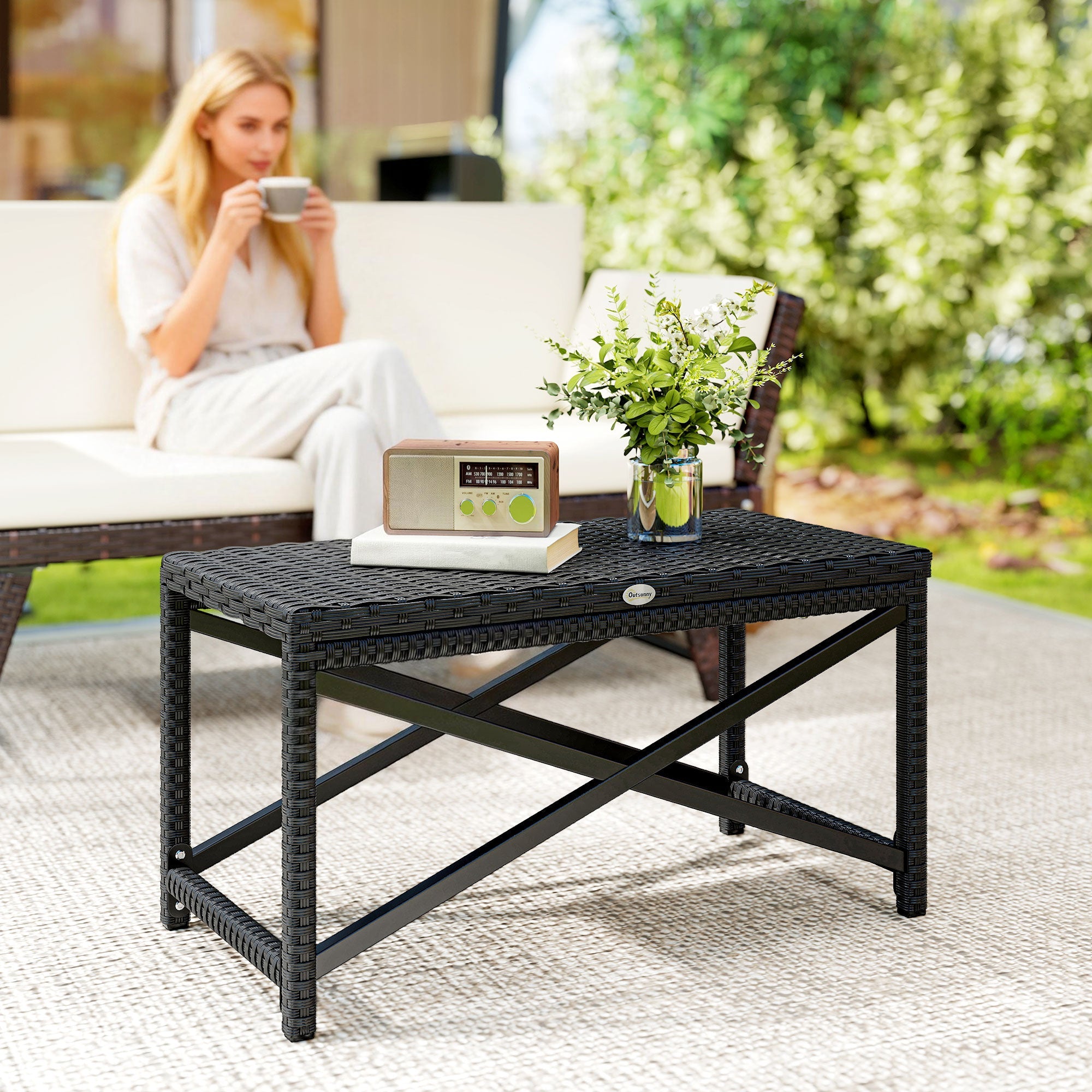 Outsunny Outdoor Coffee Table Side Table with X-Shape Frame for Patio, Balcony, Black