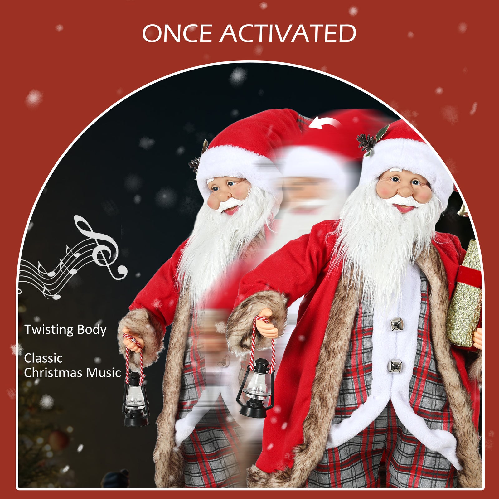 HOMCOM 120cm Animated Santa Claus Figure, with Sound - Red