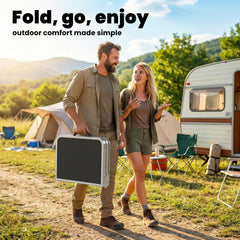Outsunny 2ft Folding Camping Table, Picnic Table with Mesh Storage Layer, 4 Adjustable Heights and Carrying Handle, Black