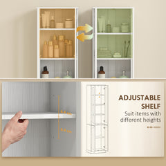 HOMCOM Tall Bathroom Storage Cabinet, 6-Tier Slim Bathroom Cabinet with Adjustable Shelf, 4 Soft-Close Doors, White