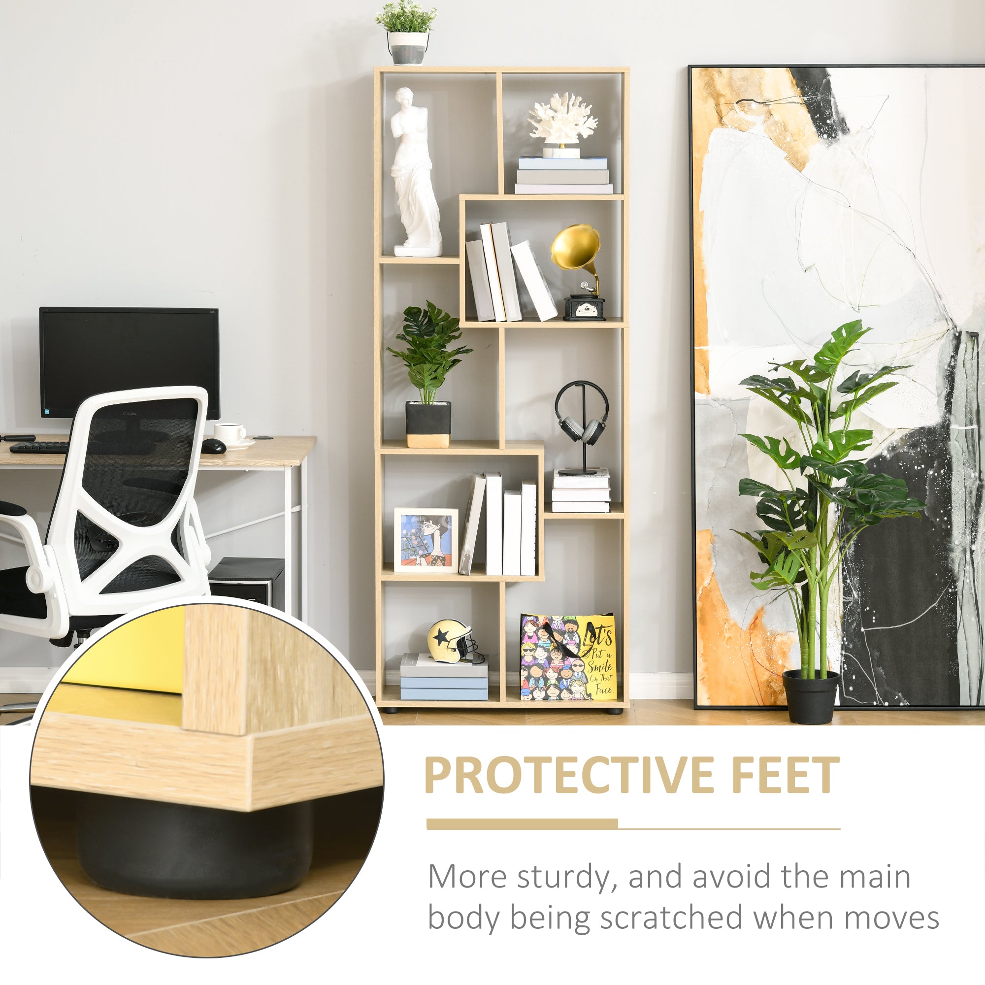 HOMCOM 8-Cube Bookcase, Tall Display Shelf, Standing Storage Rack for Study Room, Living Room, 70 x 24 x 178cm, Natural