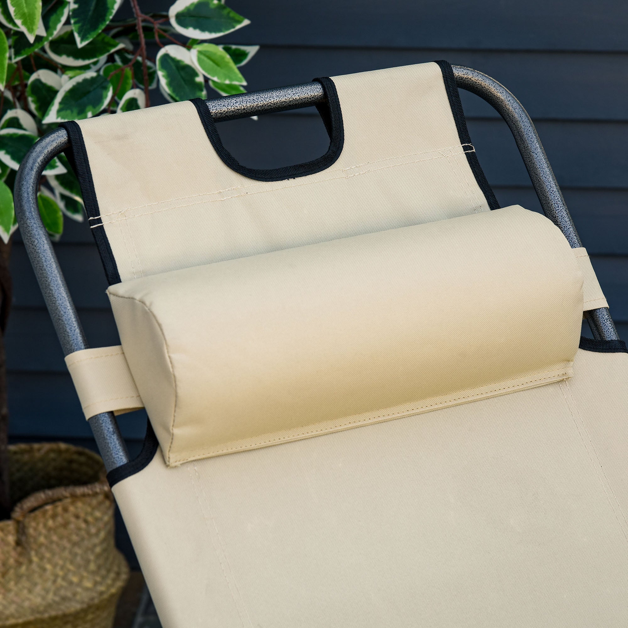 Outsunny 2 in 1 Folding Sun Lounger Reclining Garden Chair Set of 2 with 2-Level Adjustable Backrest, Outdoor Zero Gravity Recliner Garden Chairs with Head Pillow and Armrests, Beige