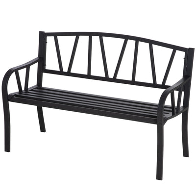 Outsunny 2-Seater Garden Bench Metal Loveseat w/ Decorative Backrest Ergonomic Armrest