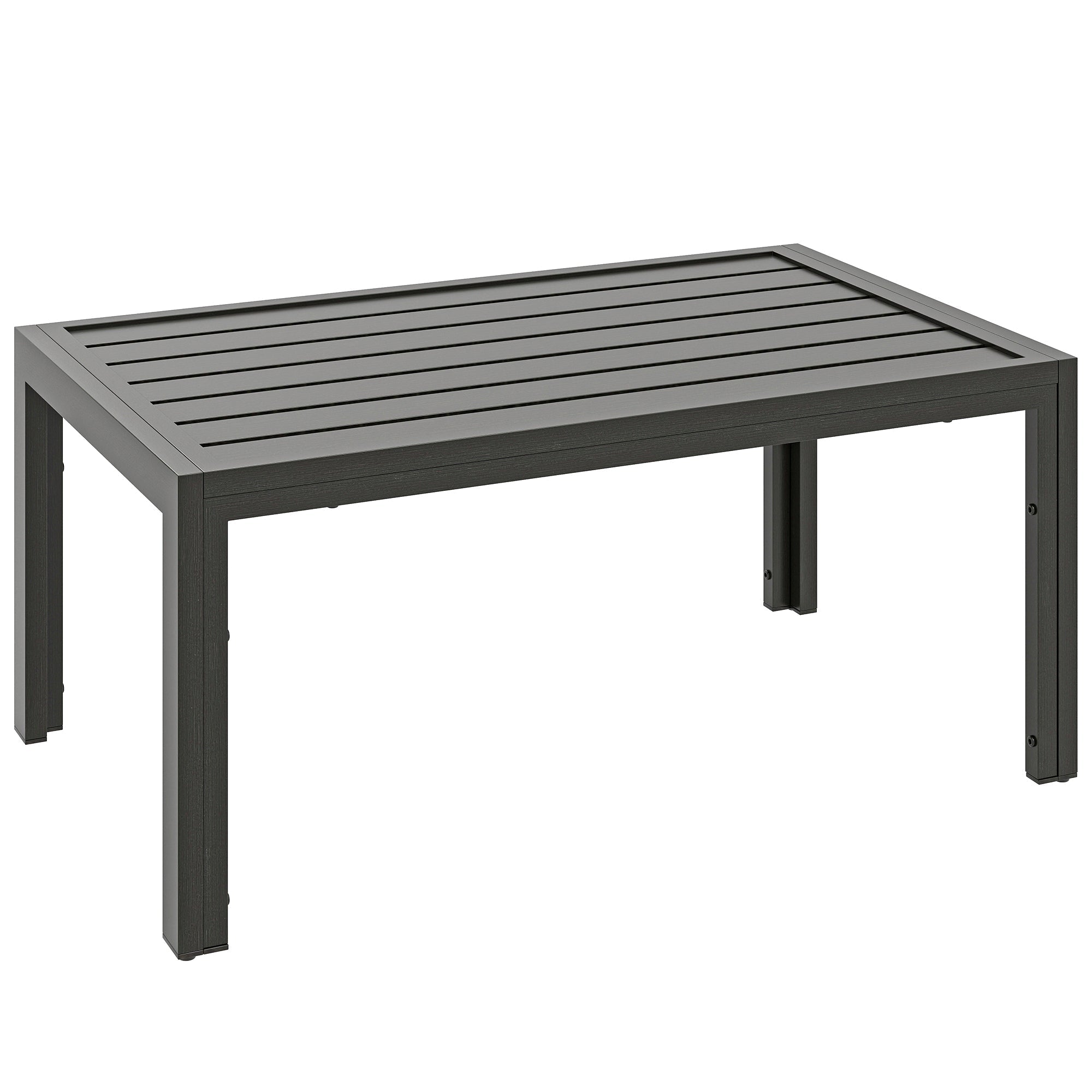 Outsunny Outdoor Side Table, Rectangular Patio Coffee Side Table with Steel Frame and Slat Tabletop for Garden, Balcony, Grey