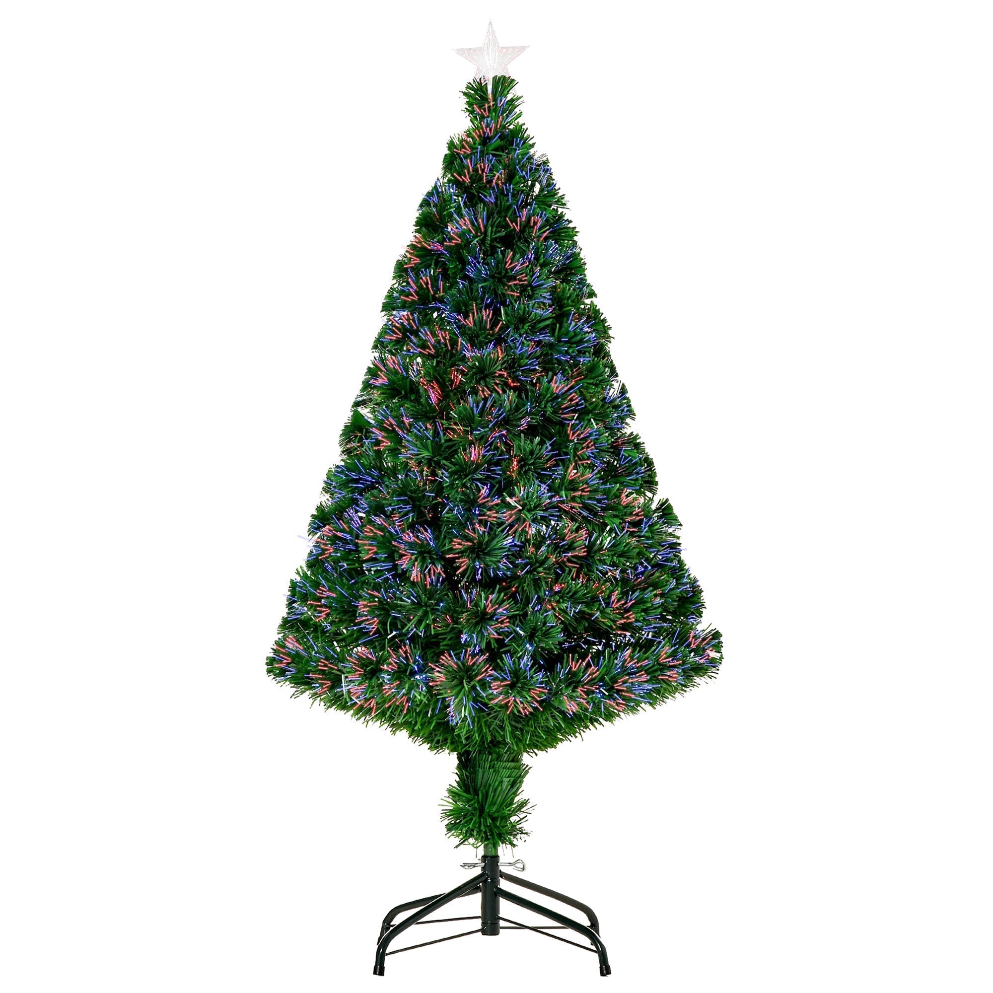 HOMCOM 4FT Pre-Lit Fibre Optic Artificial Christmas Tree Holiday Xmas Decor with Tree Topper Multi-Colour