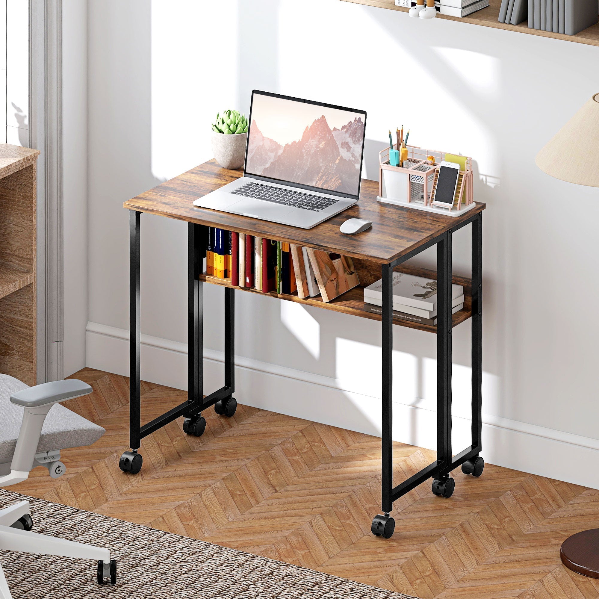 HOMCOM 80 cm Drop Leaf Writing Work Desk - Rustic Brown