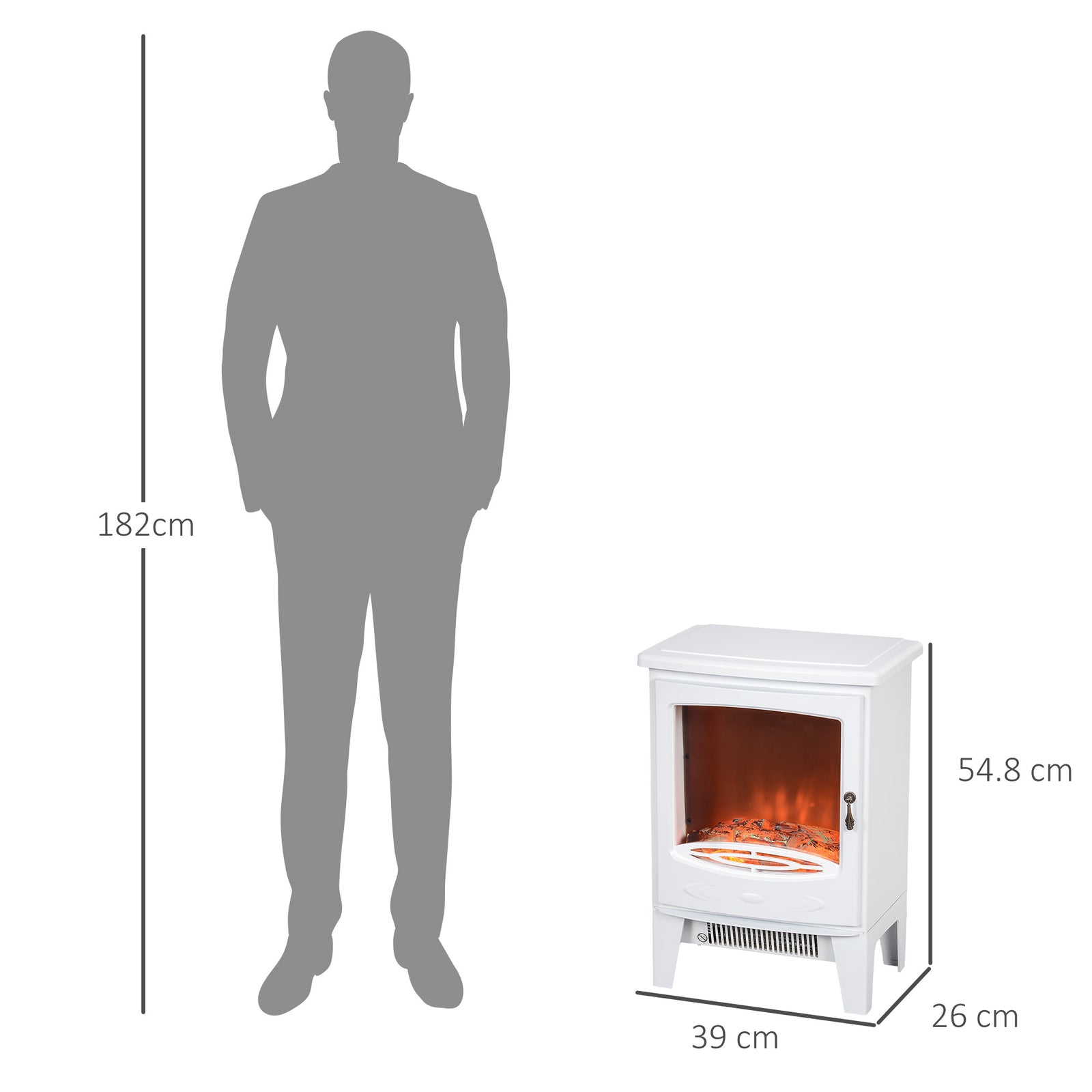 HOMCOM Tempered Glass Casing Electric Fireplace, Freestanding Electric Fire with Realistic Flame Effect, Log Burner with Overheat Protection, 1000w/ 2000W, White