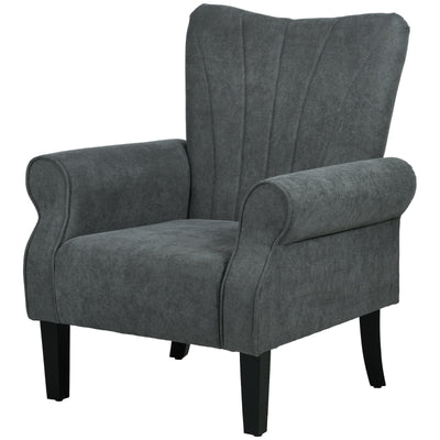 HOMCOM Upholstered Accent Chair with High Back, Rolled Arms and Wood Legs, Soft Thick Padded Armchair