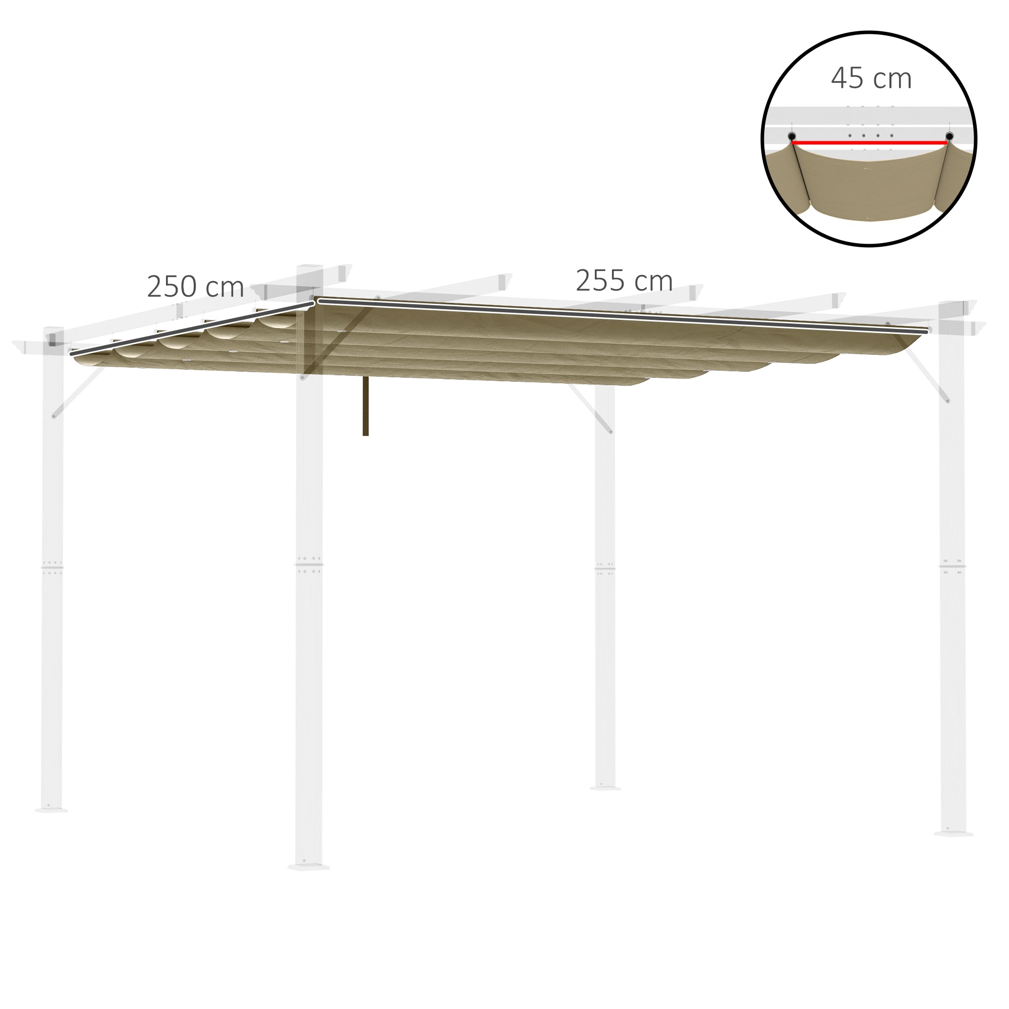 Outsunny Retractable Pergola Cover, 2.55 x 2.5 m Replacement Canopy Fabric for 3 x 3 m Frame, Roof Top Only, Tan