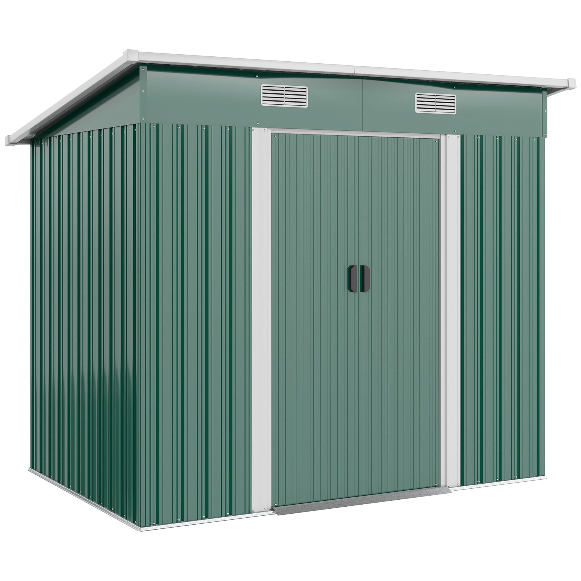 Outsunny 7 x 4ft Outdoor Storage Shed with Foundation Kit, Lean to Metal Garden Shed for Log, Rubbish Bin, Tool, Lawnmower, Bike, Patio and Lawn Use, Green