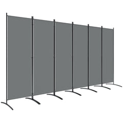 Outsunny 6 Panel Folding Room Divider, 1.7m Privacy Screen with Wide Feet, Portable Freestanding Metal Partition Separator for Office, Living Room, Bedroom, Dining Room, Dark Grey