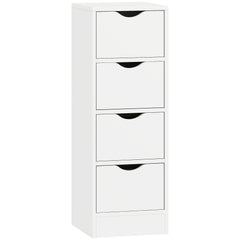 HOMCOM 4-Drawer Bathroom Cabinet, Freestanding Narrow Storage Cabinet with Groove Handles for Small Spaces, White