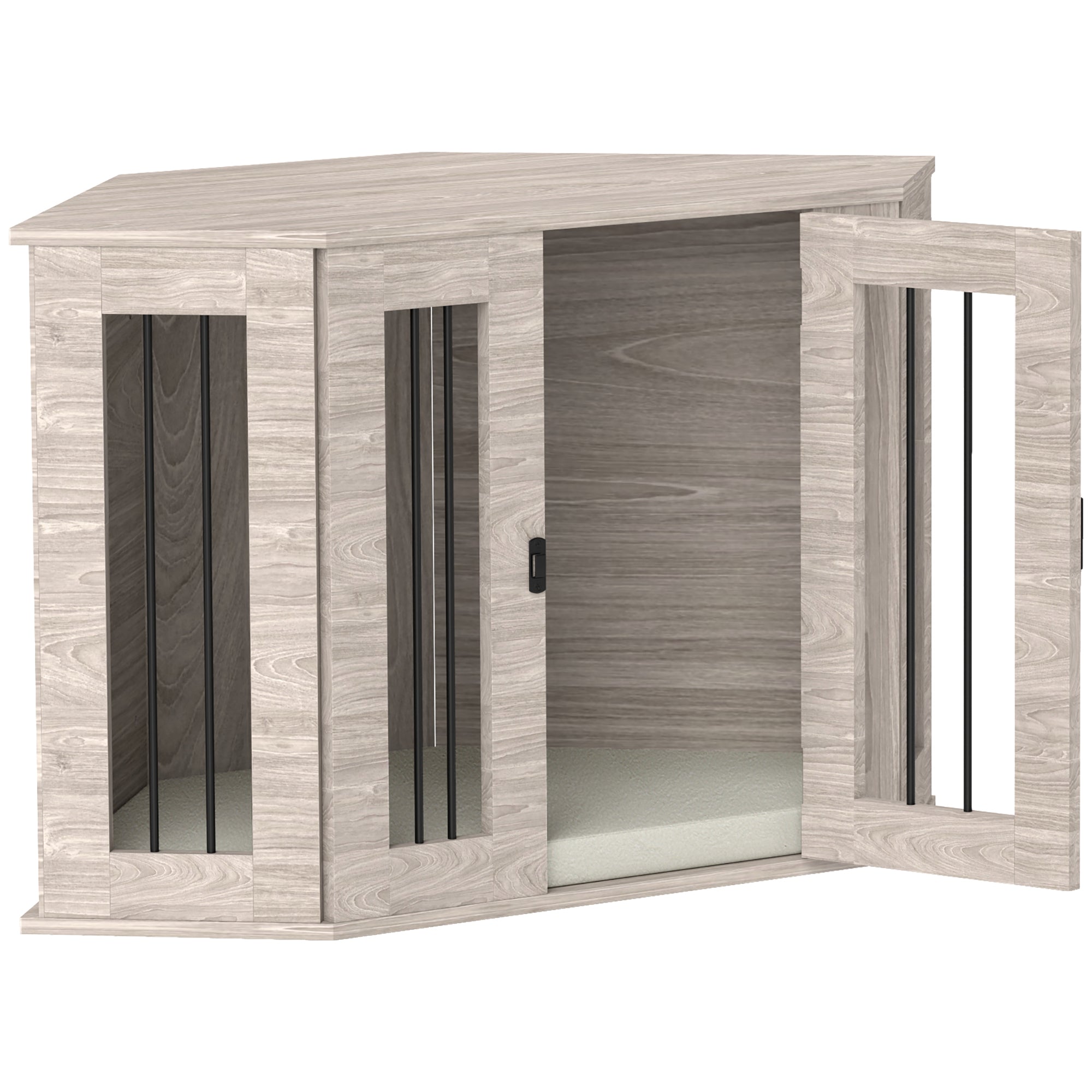 PawHut Dog Crate Furniture Side Table, with Cushion, 104 x 55 x 63cm - Walnut Brown