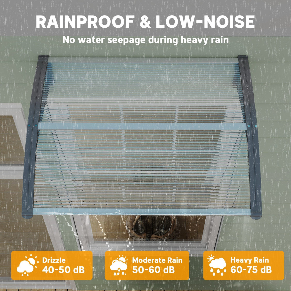 Outsunny Front Door Canopy Outdoor Awning Aluminium Rigid Plastic Polycarbonate Rain Shelter UV Water Rain Resistant 100 x 75cm Clear