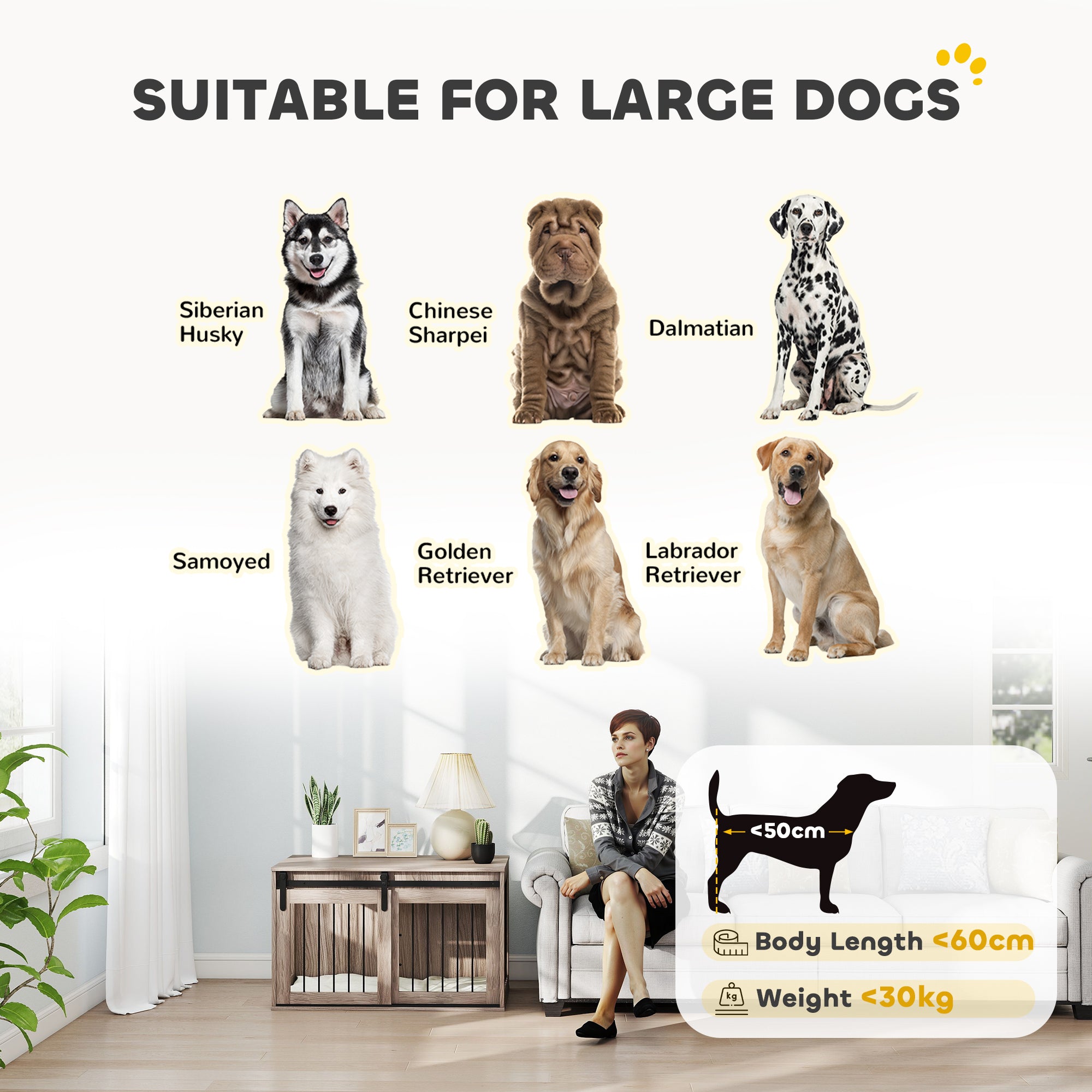 PawHut 98cm Dog Crate Furniture with Removable Cushion for Large Dogs - Brown