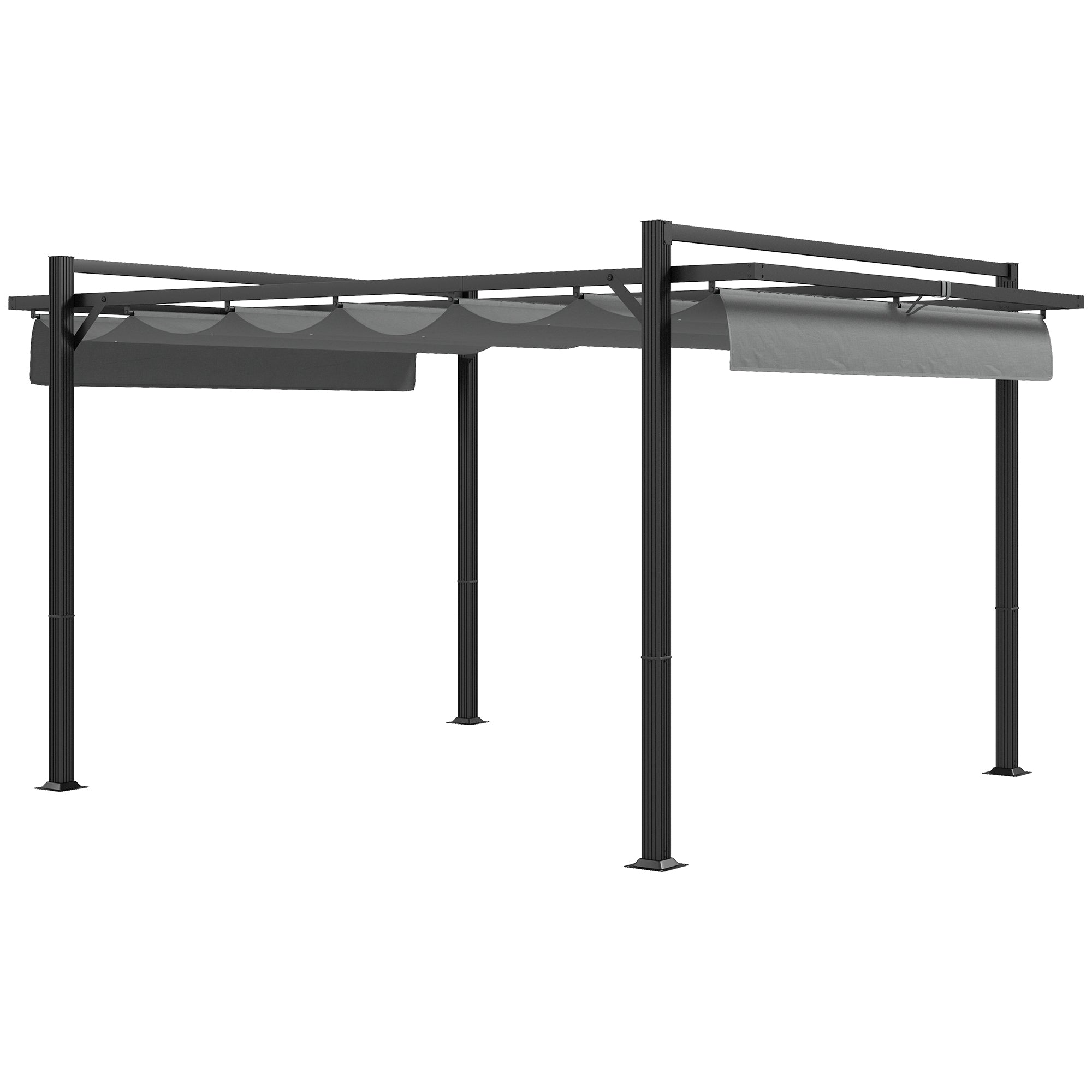 Outsunny 3 x 4m Retractable Pergola, Garden Gazebo Shelter with Aluminium Frame, for Grill, Patio, Deck, Dark Grey