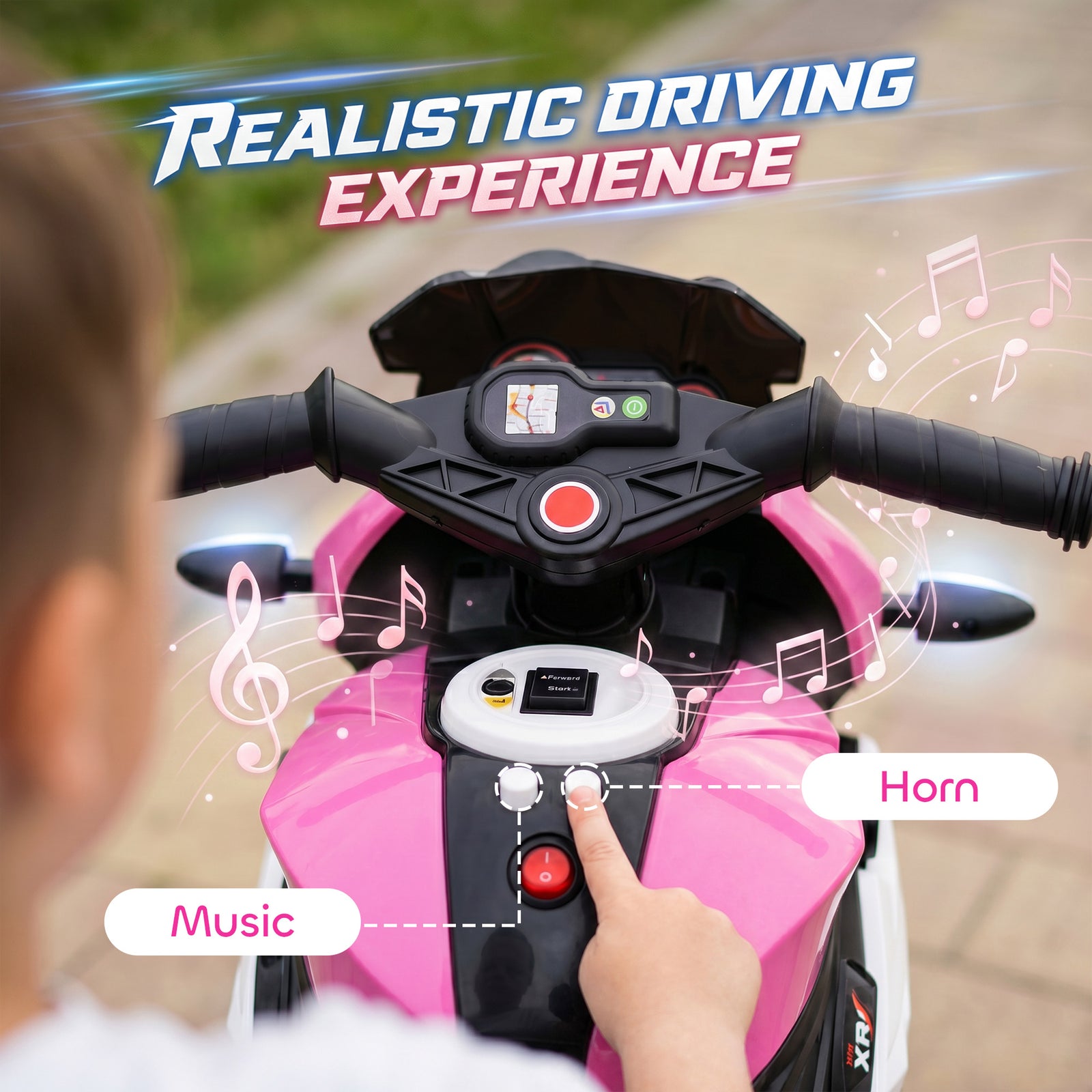 HOMCOM Kids Electric Motorcycle, 6V Ride on Motorcycle with 3 Wheels, LED Headlight, Music, Horn for Boys Girls 3-5 Years, Pink