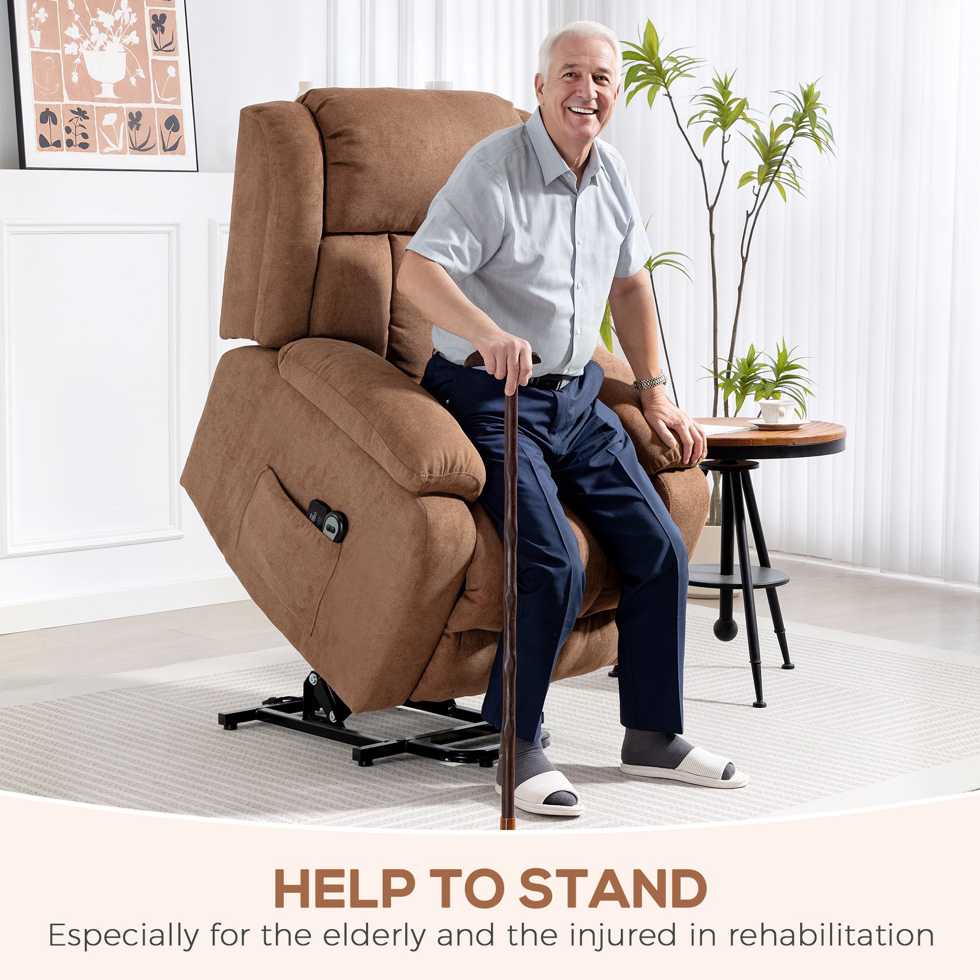 HOMCOM Power Lift Recliner Chair with Massage, Overstuffed Lift Chair for Elderly with Footrest, Remote and Side Pocket, Brown