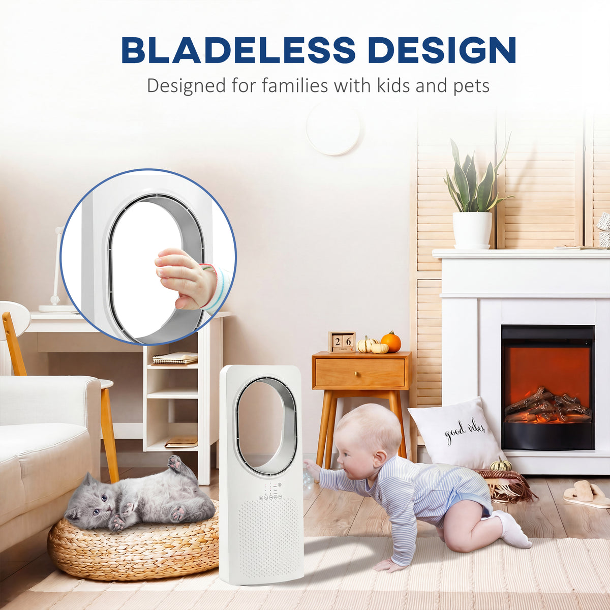 HOMCOM Bladeless Tower Fan for Bedroom, 36dB Standing Cooling Fan with Oscillating, 3 Speeds, 3 Modes, 15H Timer, White