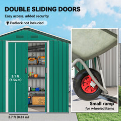 Outsunny 6.5ft x 3.5ft Metal Garden Storage Shed for Outdoor Tool Storage with Double Sliding Doors and 4 Vents, Green