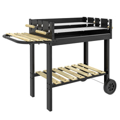 Outsunny Charcoal BBQ Grill, Barbecue Trolley with Double Adjustable Grill, Side Table, Storage Shelf and Wheels for Outdoor Garden Party Cooking, Black