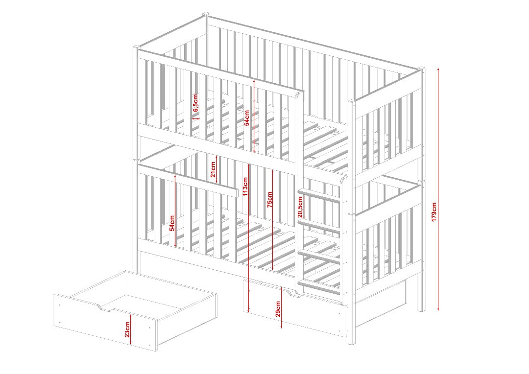Wooden Bunk Bed David with Storage