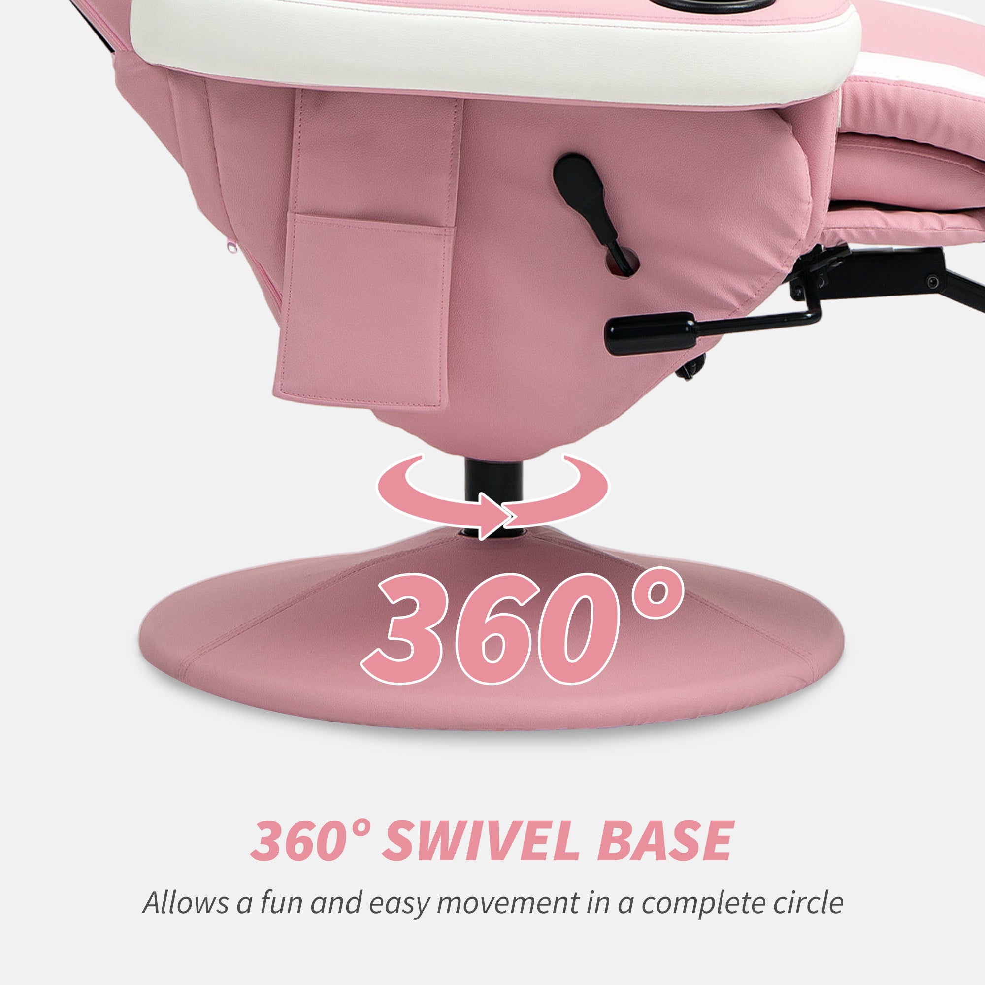 HOMCOM Manual Recliner Armchair PU Leather Lounge Chair w Adjustable Leg Rest, 135√Ç¬∞ Reclining Function, 360√Ç¬∞ Swivel, Pink