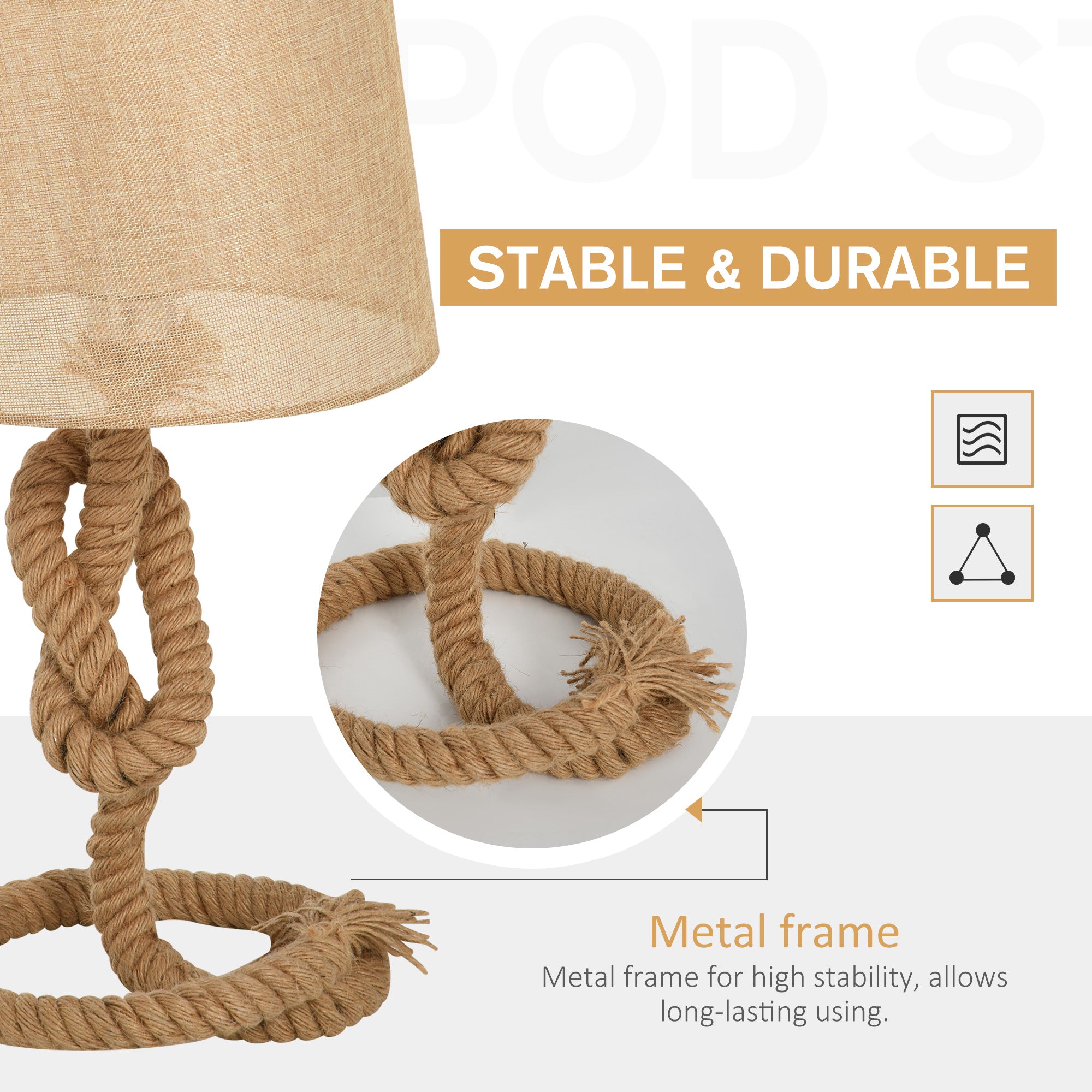 HOMCOM Nautical Style Table Lamp with Fabric Lampshade Metal Frame Power Switch, 48cm Home Desk Lamp Bedroom Living Room Study E27 Base, Beige
