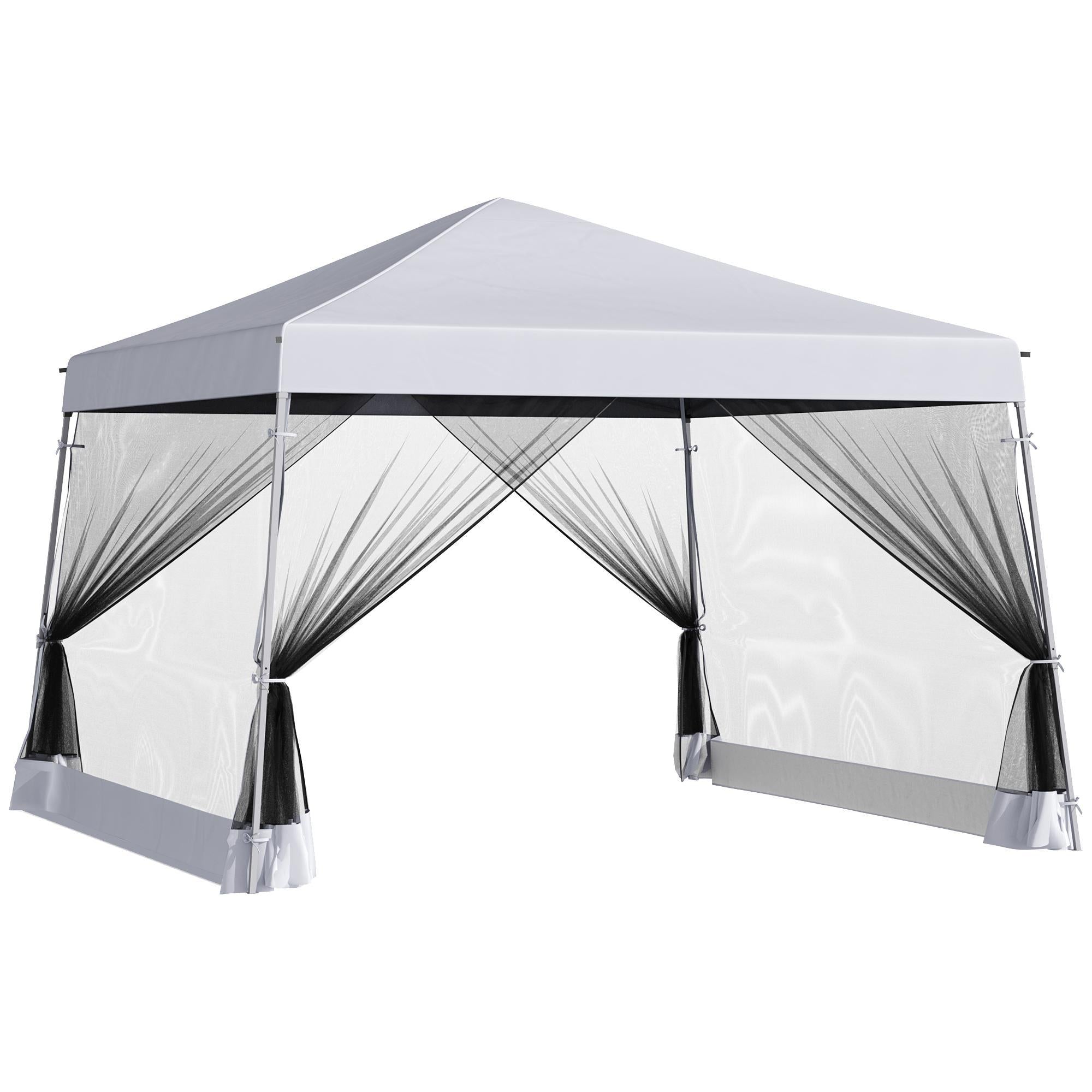 Outsunny Outdoor Garden Pop-up Gazebo Canopy Tent Sun Shade Event Shelter Folding with Adjustable Height, Mesh Screen Side Walls 3.5 M √É‚Äî 3.5 M Base / 3 M √É‚Äî 3 M Top, White
