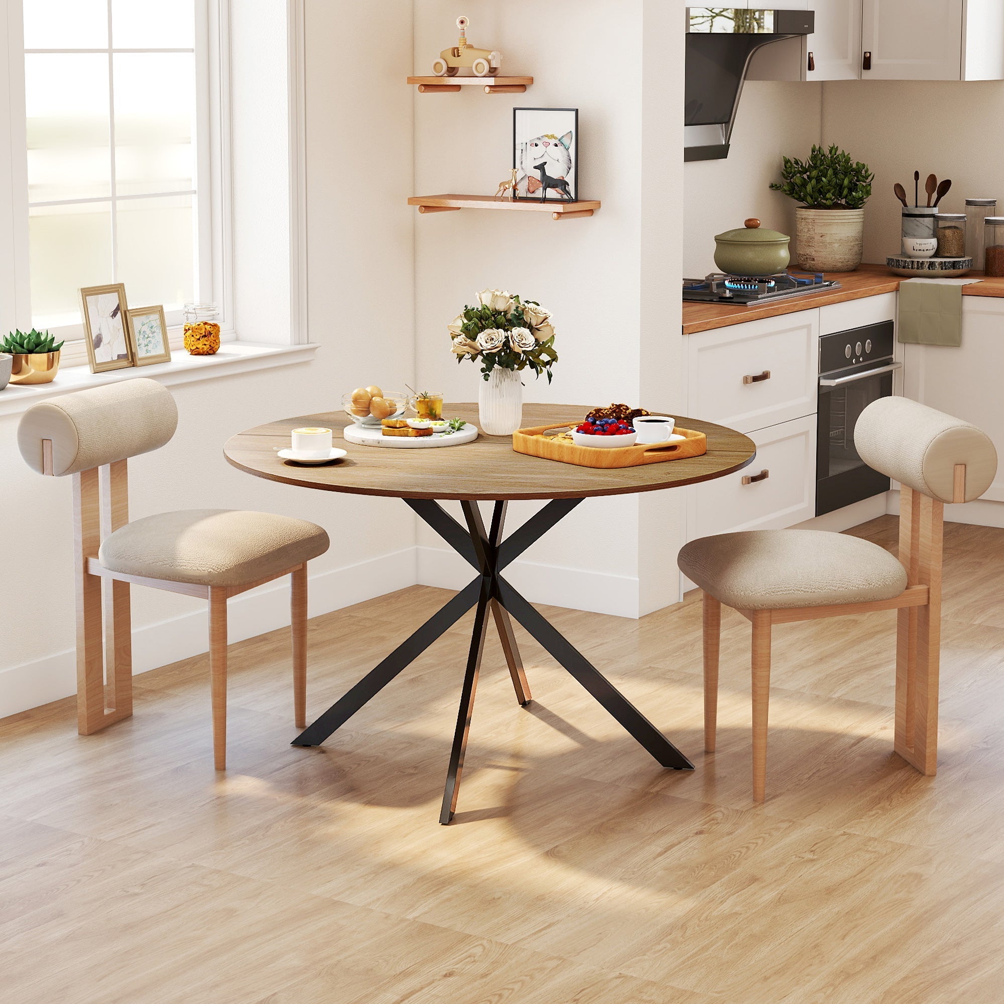 HOMCOM Dining Table for 4, 120 cm Industrial Kitchen Table with Wood Effect Tabletop and Steel Legs, Oak