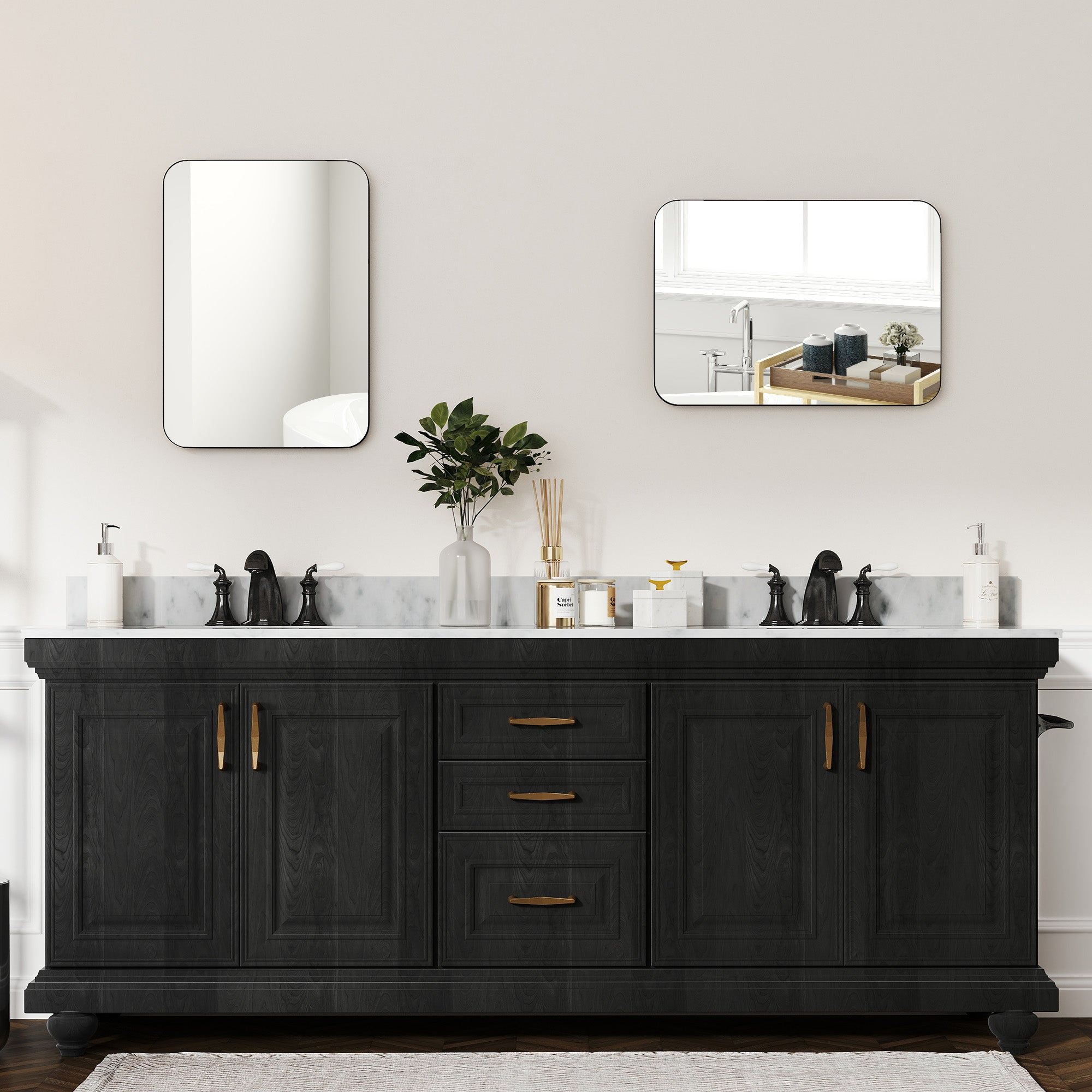 HOMCOM 70 x 50cm Curved Bathroom Mirror - Black