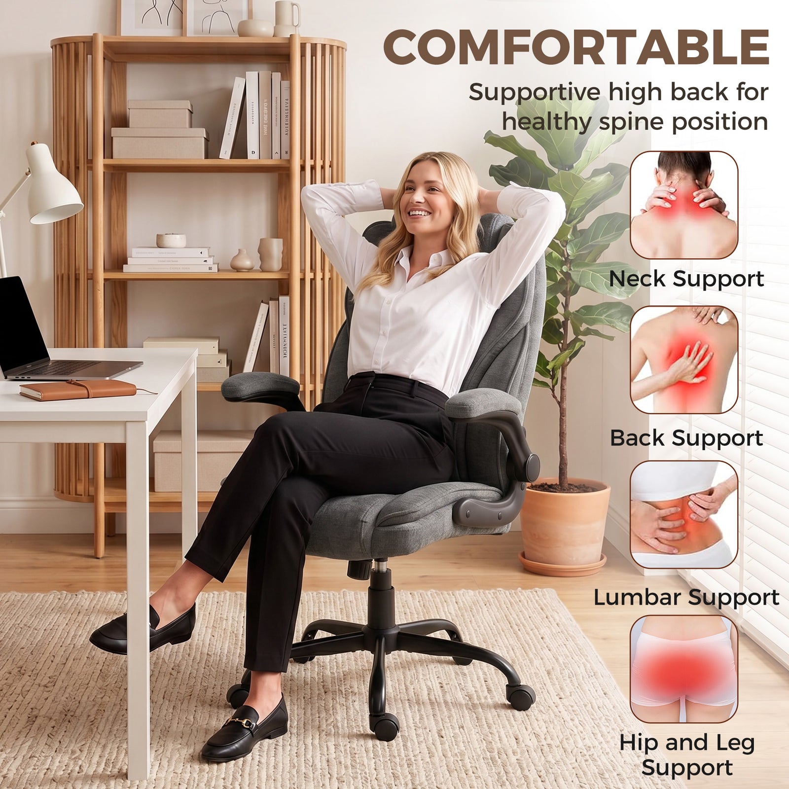HOMCOM Office Chair, Ergonomic Desk Chair with Flip-up Armrest, Pocket Springs, Swivel Wheels, Adjustable Height, Grey