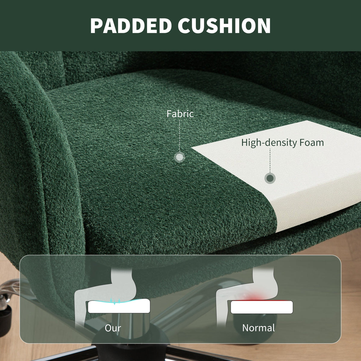 HOMCOM Velvet-Feel Office Chair - Dark Green
