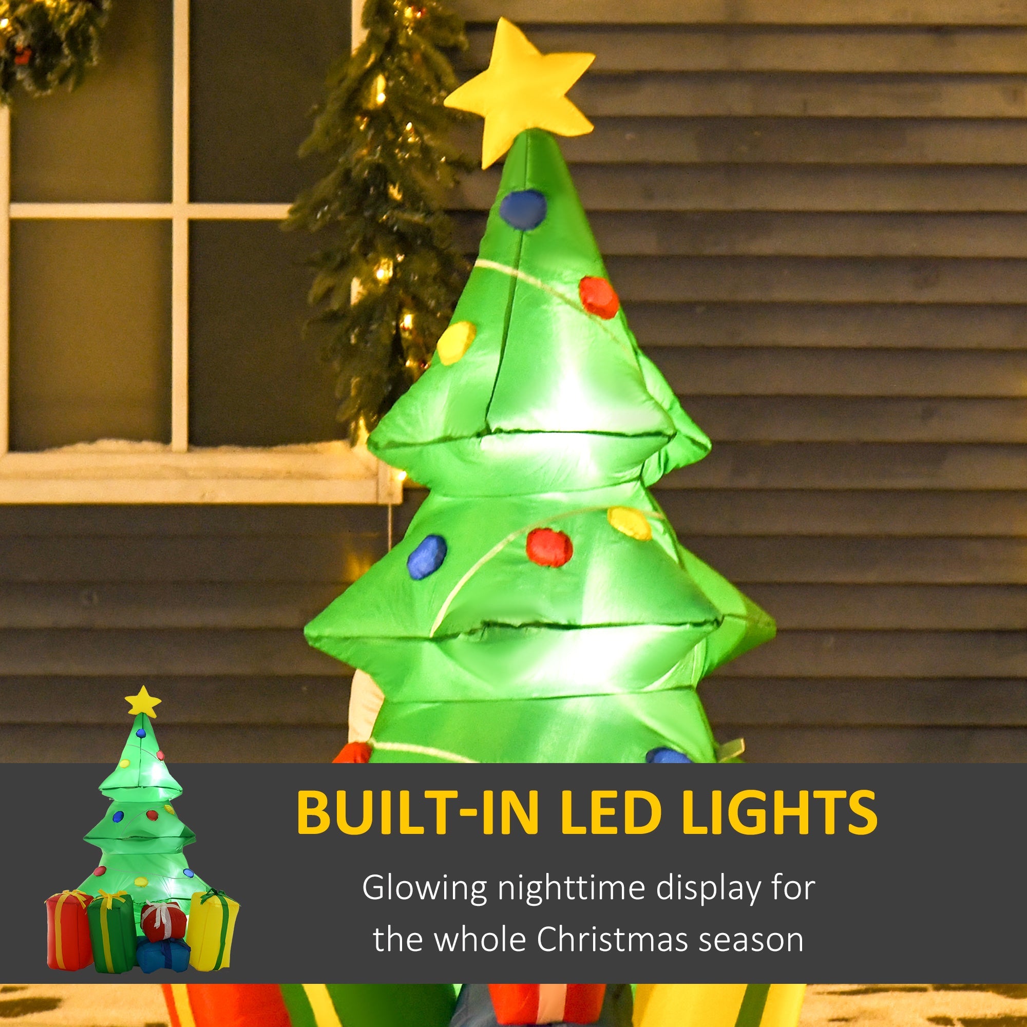 HOMCOM 5ft Inflatable Christmas Tree Xmas Air Blown Holiday Decoration LED Lawn Yard Outdoor Ornaments