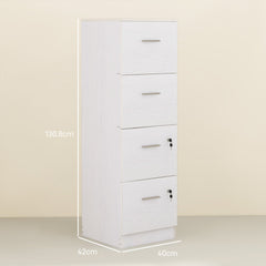HOMCOM Four-Drawer Lockable Filing Cabinet - White Wood Effect
