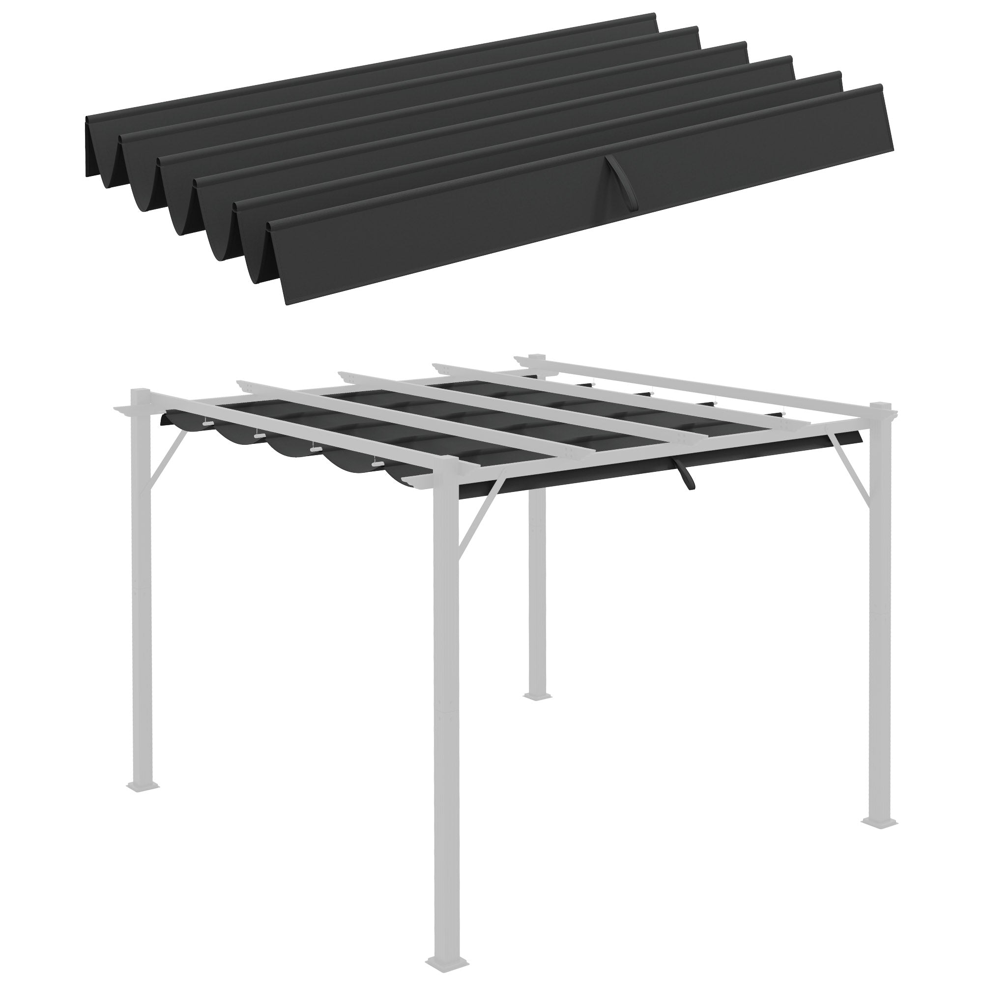 Outsunny Retractable Pergola Cover, 2.55 x 2.5 m Replacement Canopy Fabric for 3 x 3 m Frame, Roof Top Only, Dark Grey